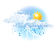 Meist bewölkt,
Regen, Gewitter