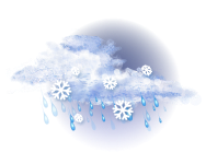Stark bewölkt,
Schneeregen